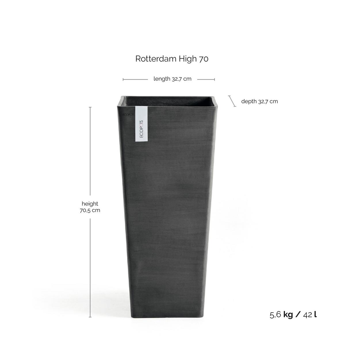 BLUMENTOPF Rotterdam High 32,7/32,7/70,5 cm Dunkelgrau - Dunkelgrau, Kunststoff (32.7/70.5cm) - Ecopots