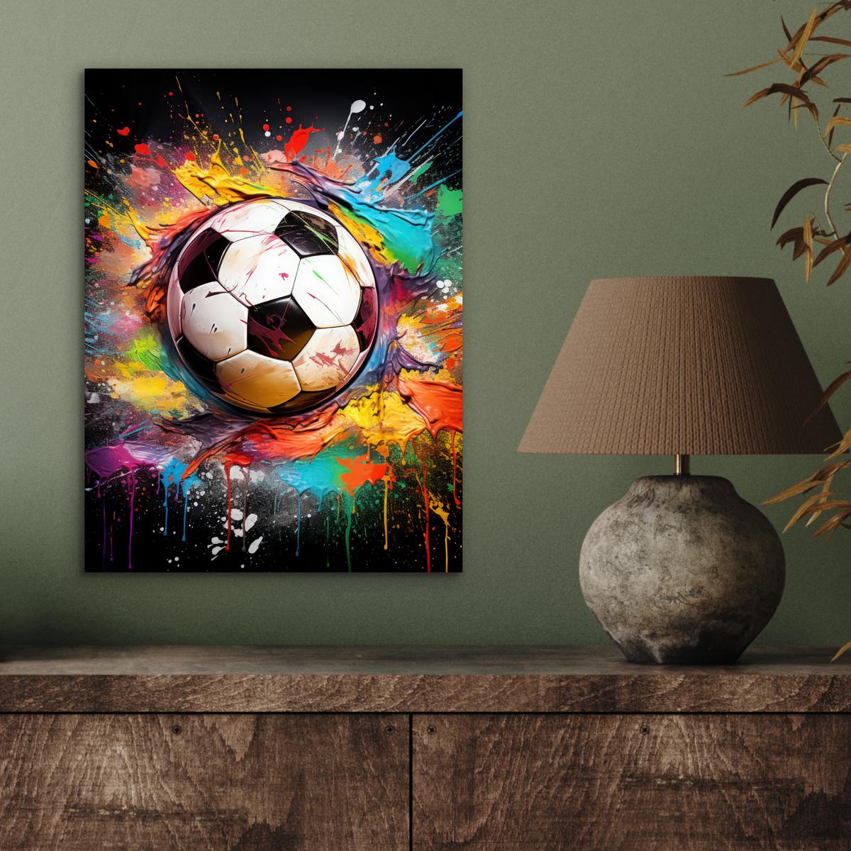 METALLBILD Fußball - Farbe - Farben - Schwarz - Weiß 30x40 cm - Weiß, Metall (30/40cm) - MuchoWow
