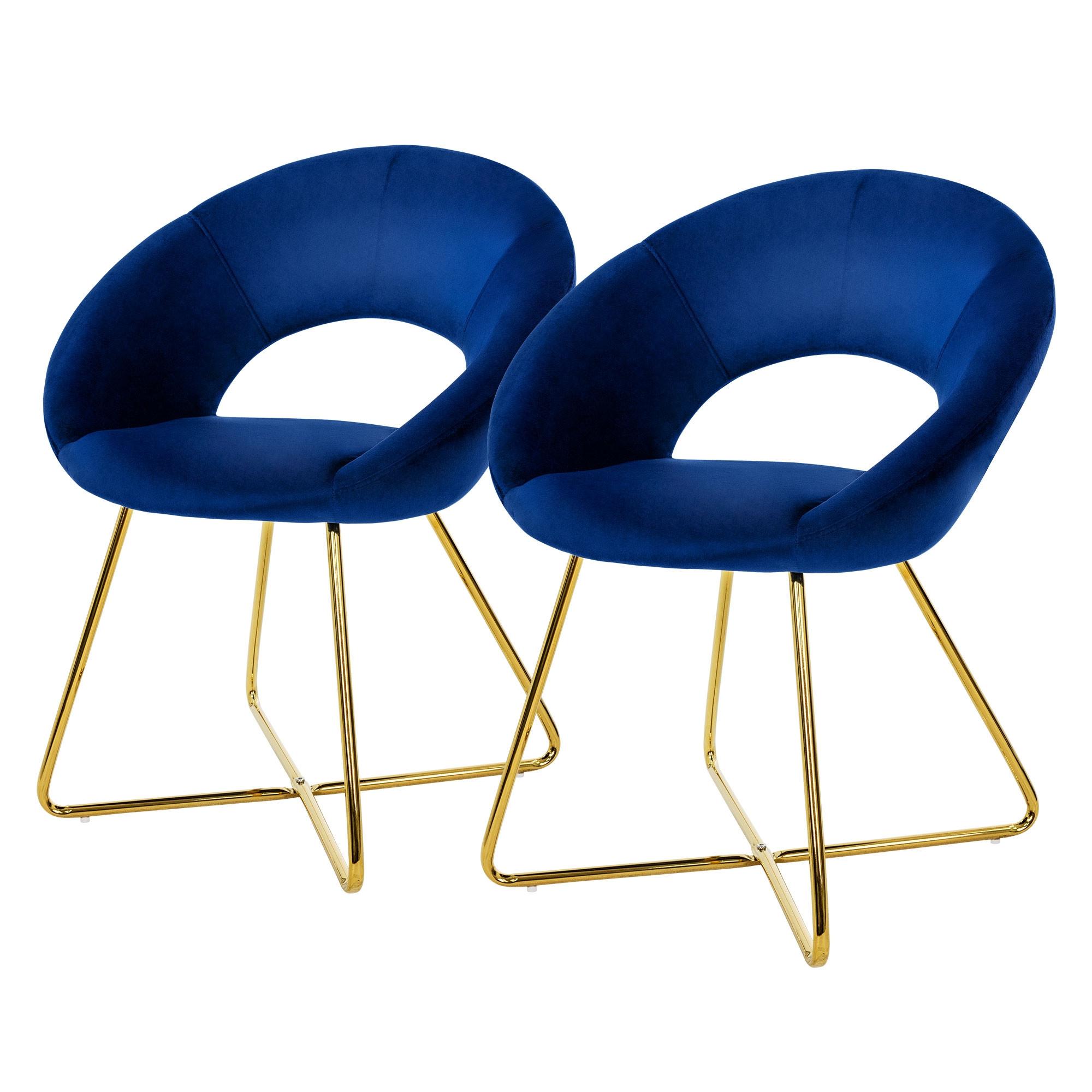 ESSZIMMERSTÜHLE 2er Set Blau Samt - Blau/Goldfarben, Metall (53/77/64cm) - ML-DESIGN