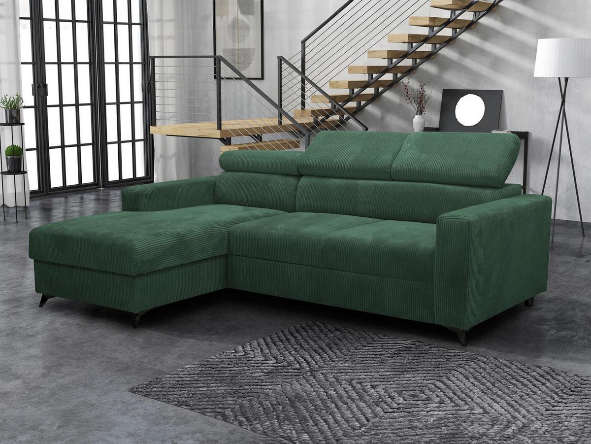ECKSOFA Milano Premium Cord, Seite: Links LC+2R - Schwarz/Grün, Holz/Textil (236/172cm) - MIRJAN24