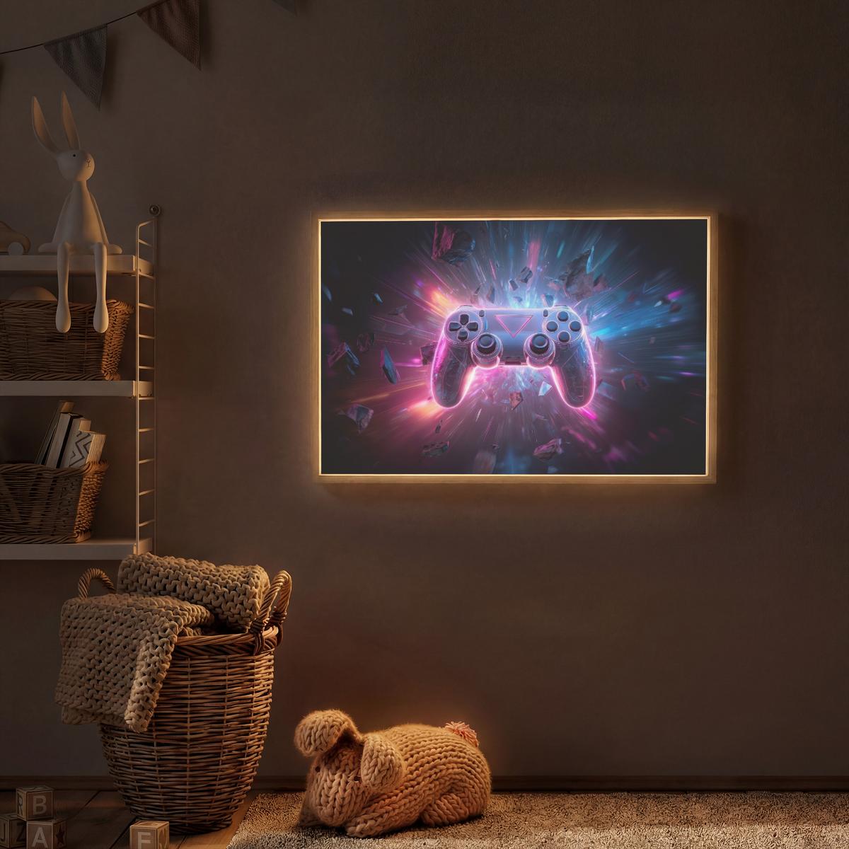 WANDLEUCHTE MIT AKKU Controller - Neon - Explosion - Abstrakt 90x60 cm - Violett, Holzwerkstoff (90/60/8cm) - OnlyWow