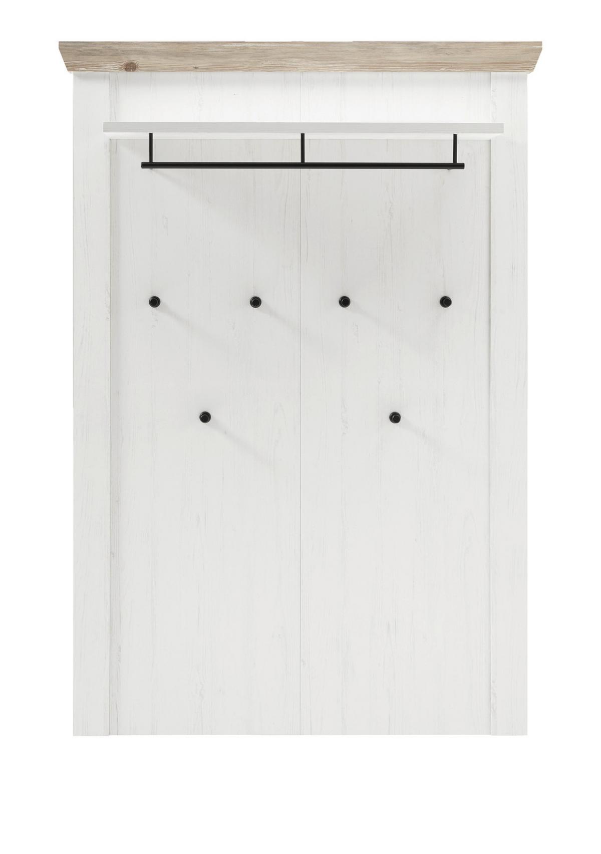 GARDEROBENPANEEL Pinie weiß, Oslo Pinie Landhaus, Wandgarderobe, 107 x 153 cm - Schwarz/Weiß, Holzwerkstoff/Metall (107/153/27cm) - Furn.Design