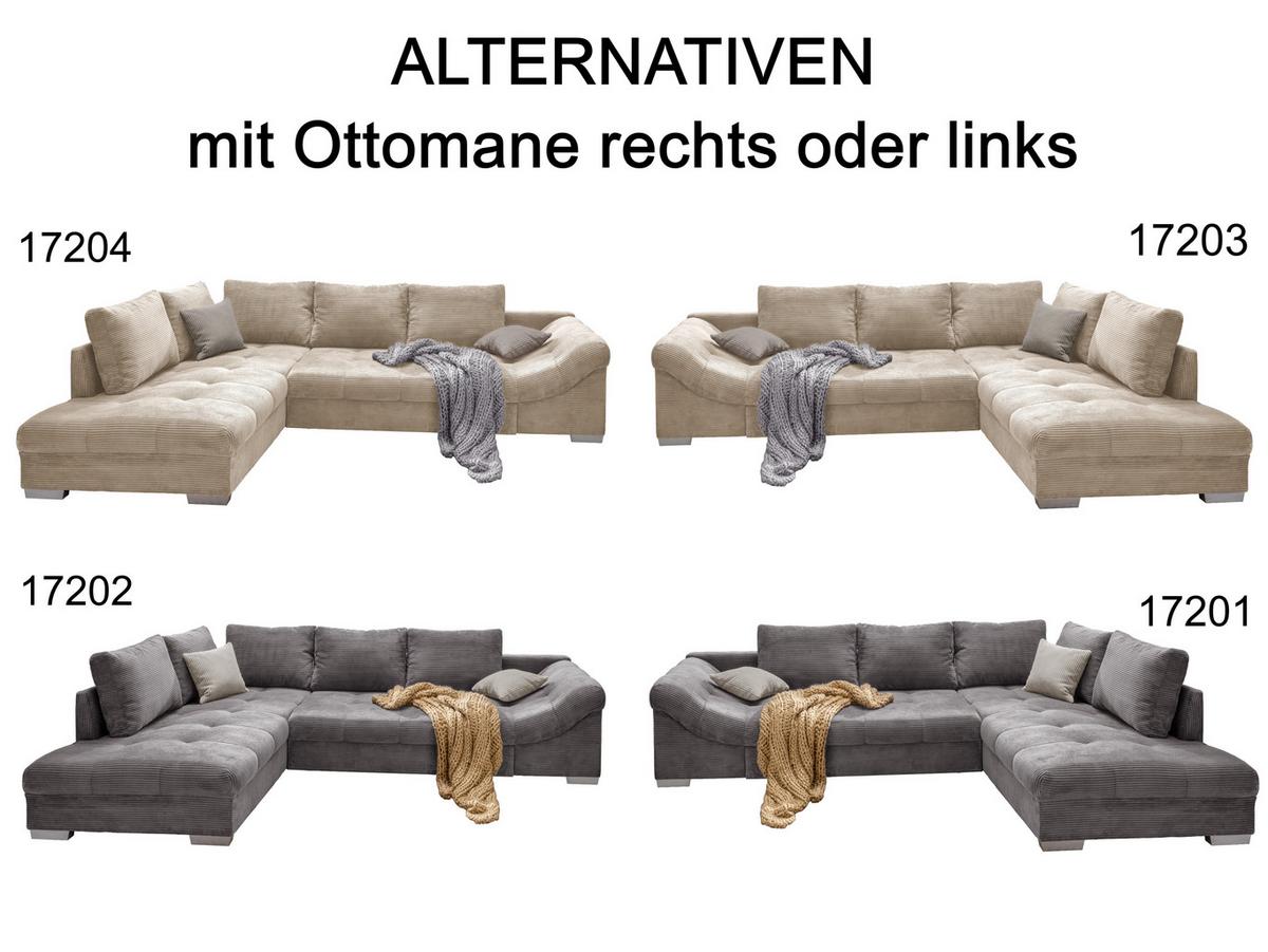ECKSOFA mit Schlaffunktion, Wellenunterfederung, Ottomane links B298/T202/H84 cm, Liegefl. 154x227 cm, Cord Beige / 17204 - Beige/Silberfarben, Holzwerkstoff/Textil (298/202cm) - luma-home