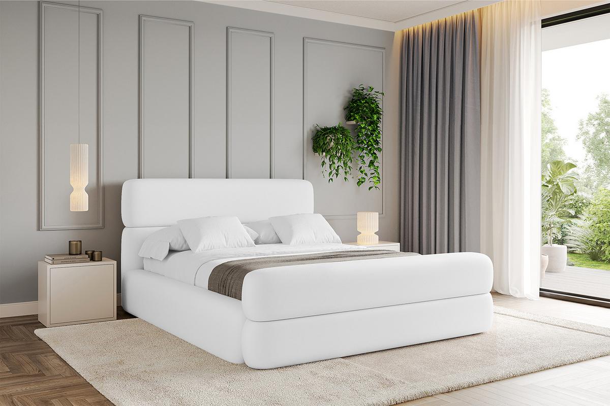 POLSTERBETT mit Bettkasten, Fußteil und Lattenrost, Boxbett ohne Matratze - ENORA-Z 180x200 Weiß Kunstleder - Weiß Hochglanz, Holzwerkstoff/Textil (180/200cm) - ALTDECOR