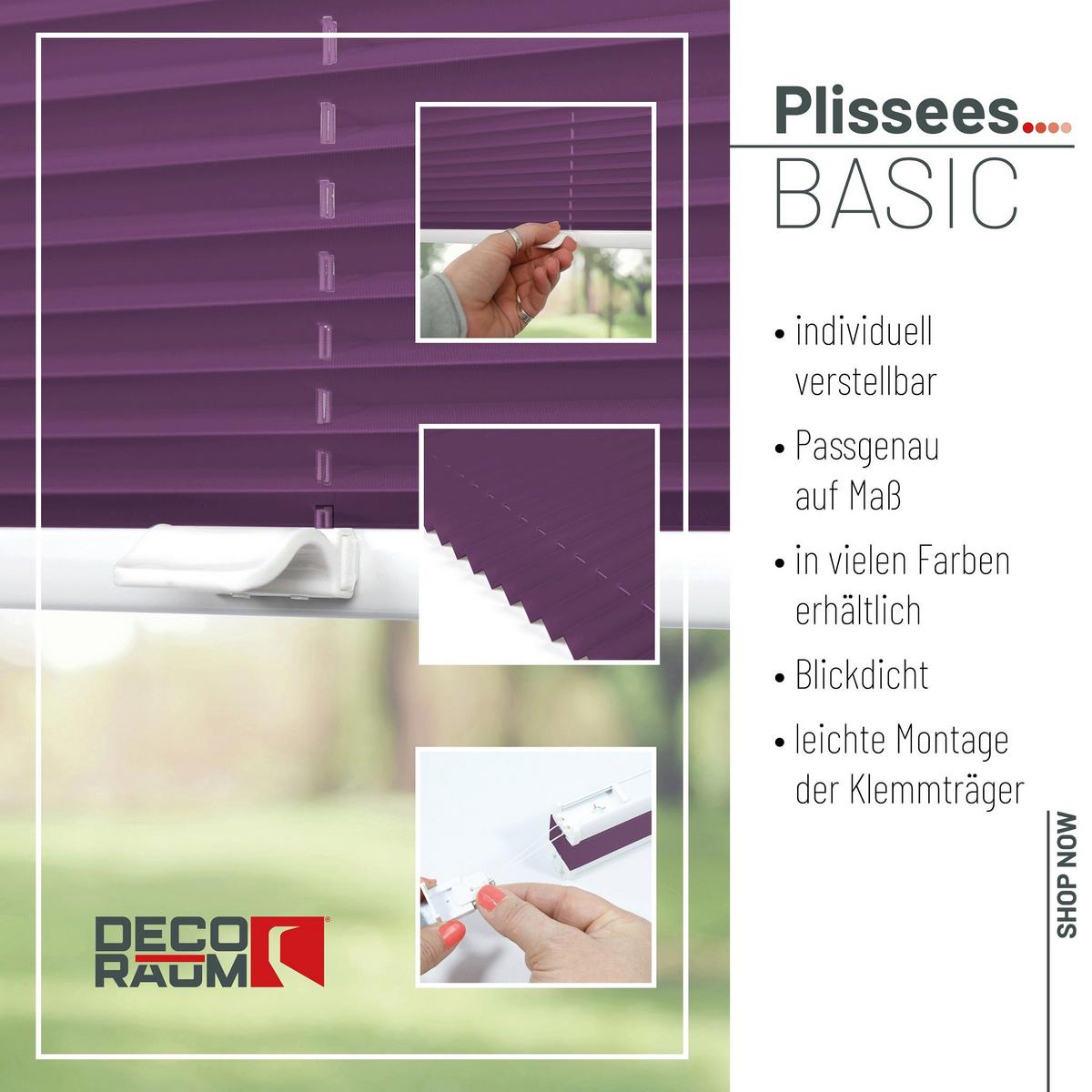 PLISSEE Basic 75 x 210cm Klemmfix ohne Bohren - Lila, Textil (75/210cm) - Deco-Raum