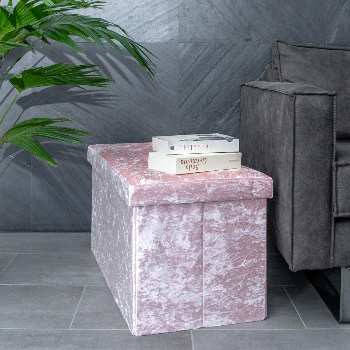SITZBANK Faltbar mit Samtbezug 76/38/38 cm (Rosa) - Rosa, Karton (38/38/76cm) - Intirilife