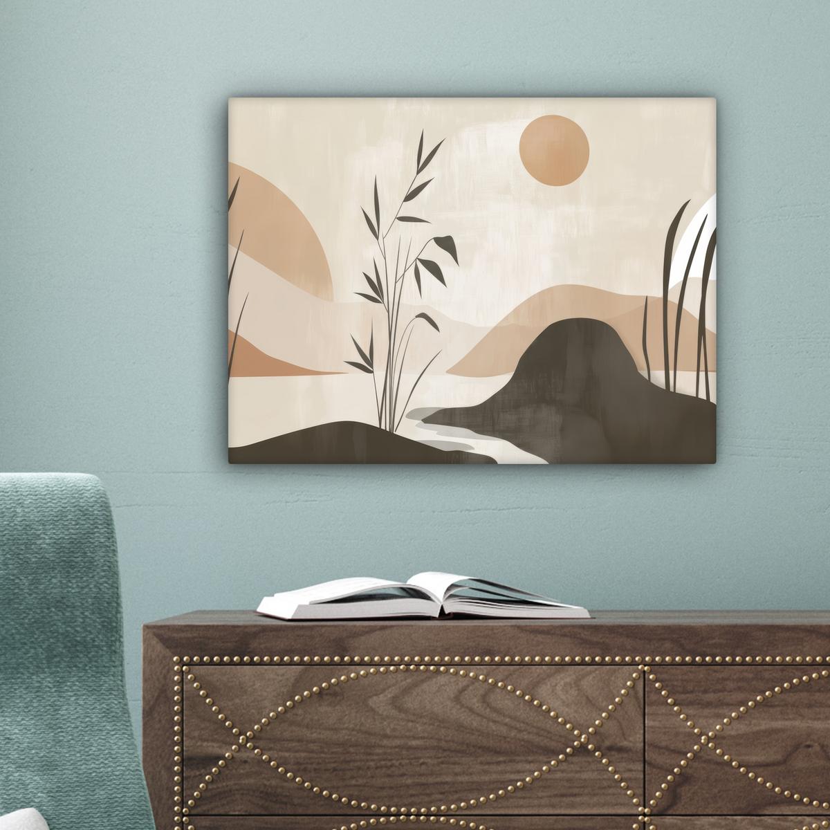 LEINWANDBILD Japandi - Landschaft - Beige Wandbild 40x30 cm - Cognac, Textil (40/30cm) - MuchoWow