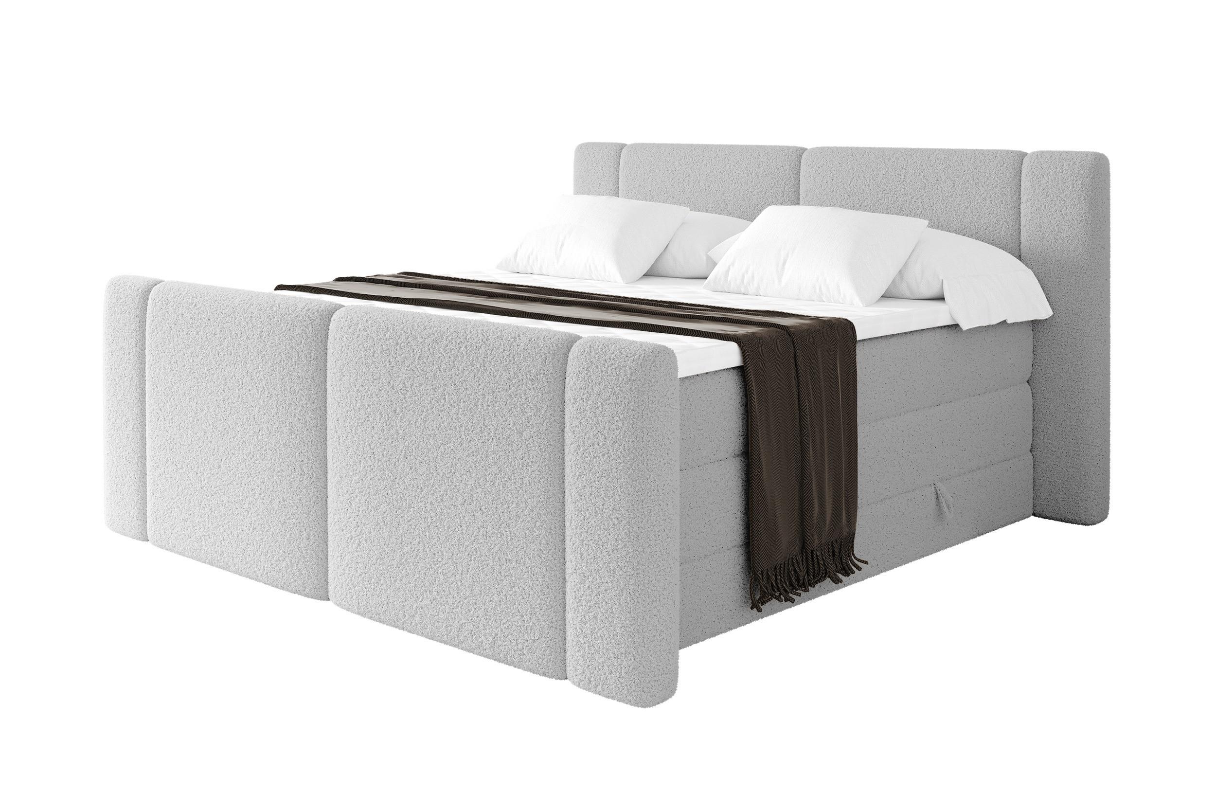 BOXSPRINGBETT mit Matratze H3/H4 - EVON KING Zanozek - 160x200 cm Hellgrau - Hellgrau, Holzwerkstoff (160/200cm) - ALTDECOR
