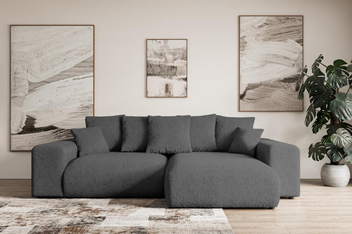 ECKSOFA Ottomane rechts ESKAR-L 266x176x72 Platinfarben Bouclé - Platinfarben/Schwarz, Holzwerkstoff/Kunststoff (176/266cm) - ALTDECOR
