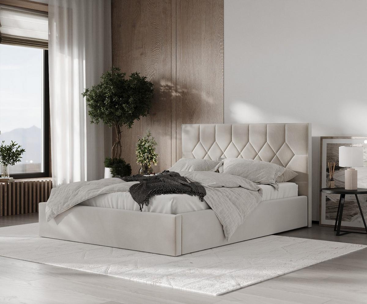 POLSTERBETT Brisa 140/200 cm Hellbeige im Paros Stoff - Beige/Schwarz, Holz/Holzwerkstoff (140/200cm) - AltaBeds