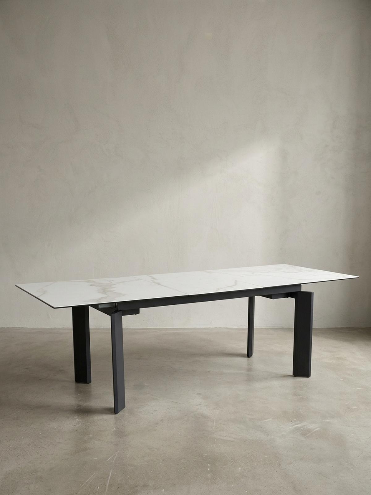 ESSTISCH Ausziehbar Keramik Glas Marmoroptik 180-240 MALTA, Weiß-Schwarz 180x95x77 cm - Schwarz/Weiß, Glas/Metall (95/180/77cm) - KADIMA DESIGN