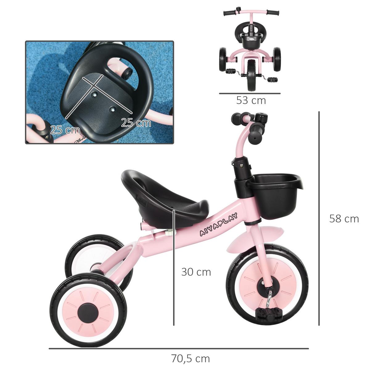 DREIRAD, Kinderfahrrad mit verstellbarer Sitz, Kinderrad für Kinder 2-5 Jahre - Rosa, Metall (70.5/53/58cm) - AIYAPLAY