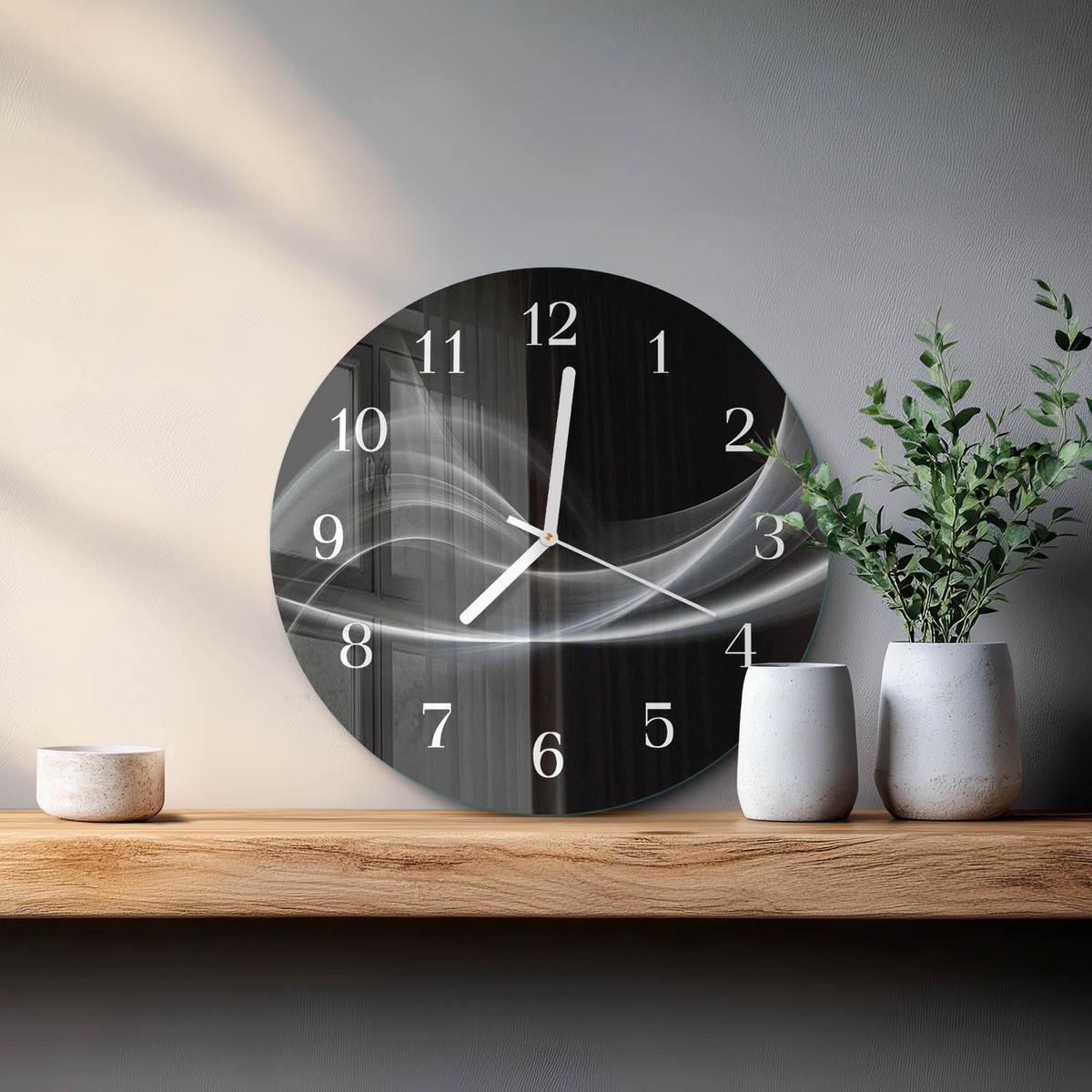 WANDUHR aus Glas Ø30 cm - Abstrakte Linien - Schwarz, Glas (30/30/0.4cm) - TULUP