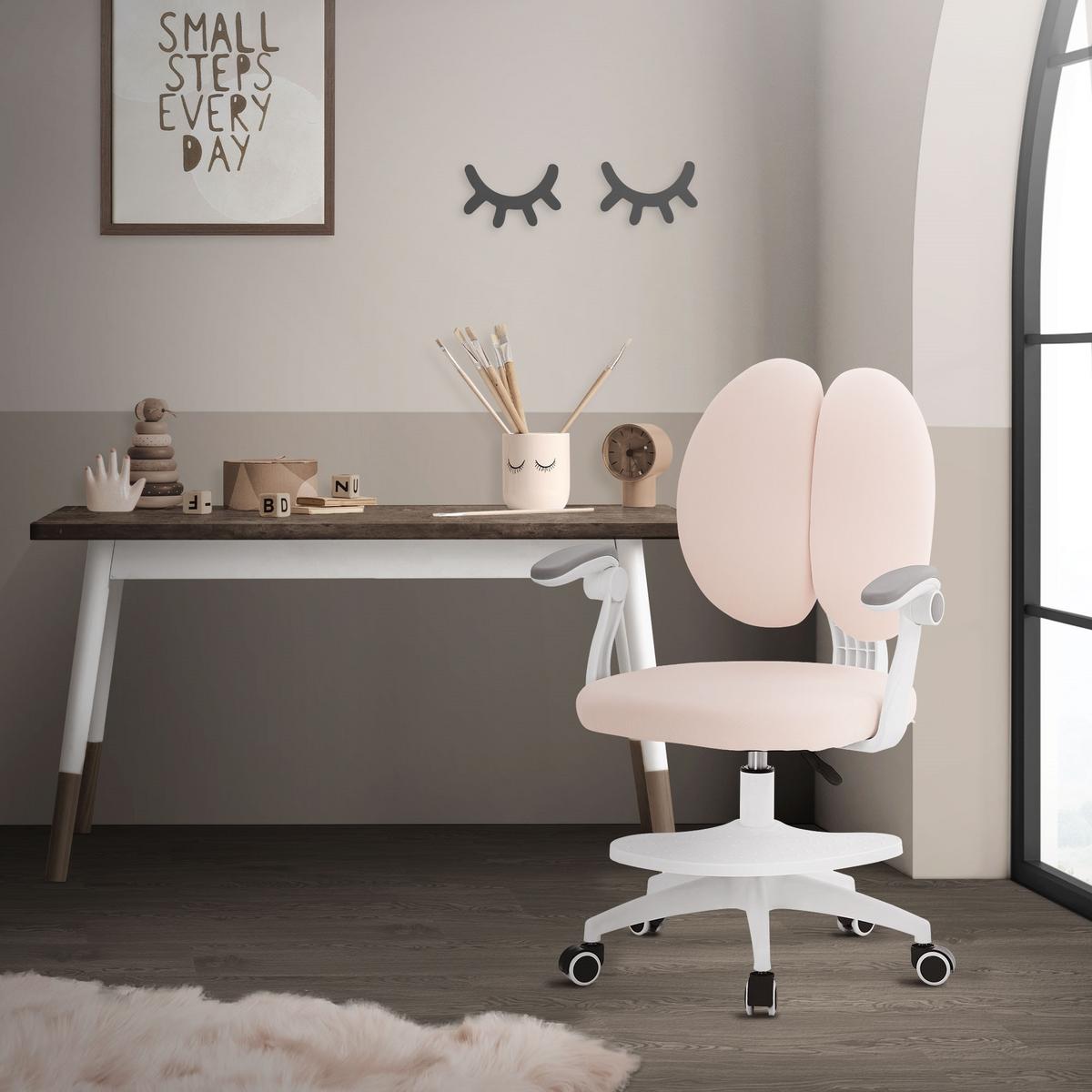 KINDERSCHREIBTISCHSTUHL Beige 95-107 cm aus Polyester - Beige/Weiß, Kunststoff/Textil (53/107/53cm) - ML-DESIGN