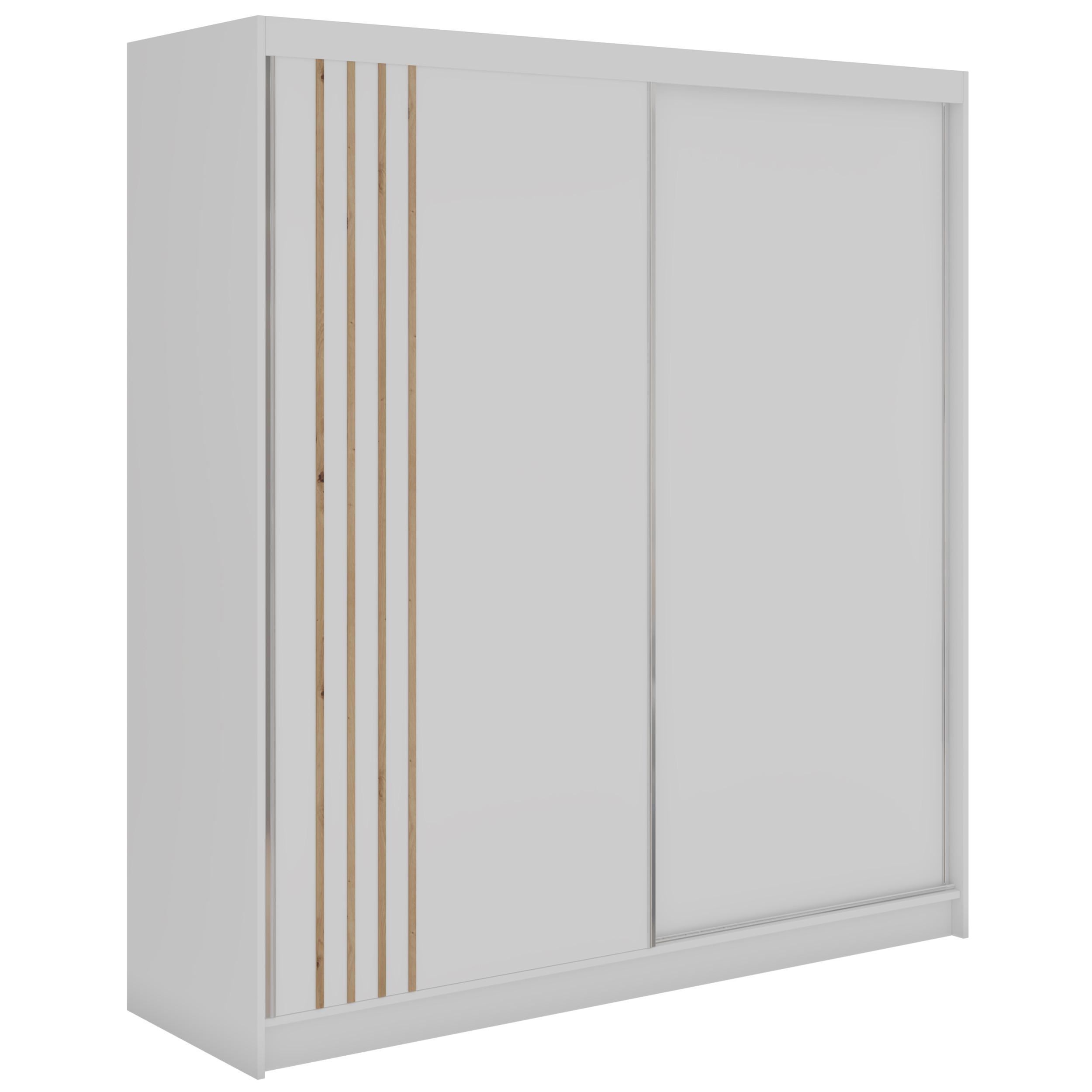 SCHWEBETÜRENSCHRANK mit Lamellen NAURU - 200 - Weiß und Eiche Artisan - Alufarben/Weiß, Holzwerkstoff/Metall (200/216/61cm) - MKS