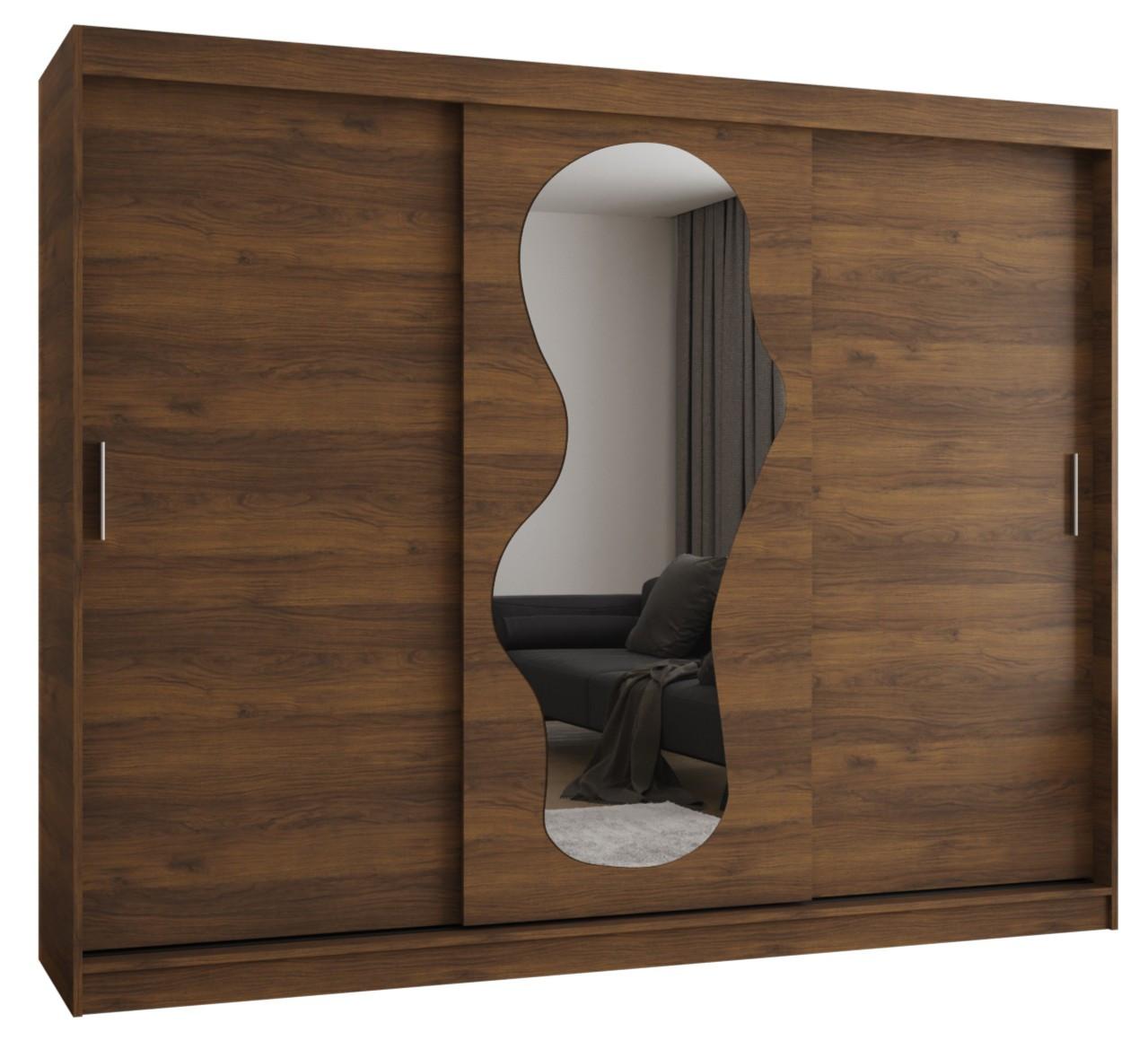 SCHIEBETÜRENSCHRANK mit Spiegel ULTRA 200/250/62 3-türig - Silberfarben/Walnussfarben, Holz (250/200/62cm) - MÖBEL KRYSPOL