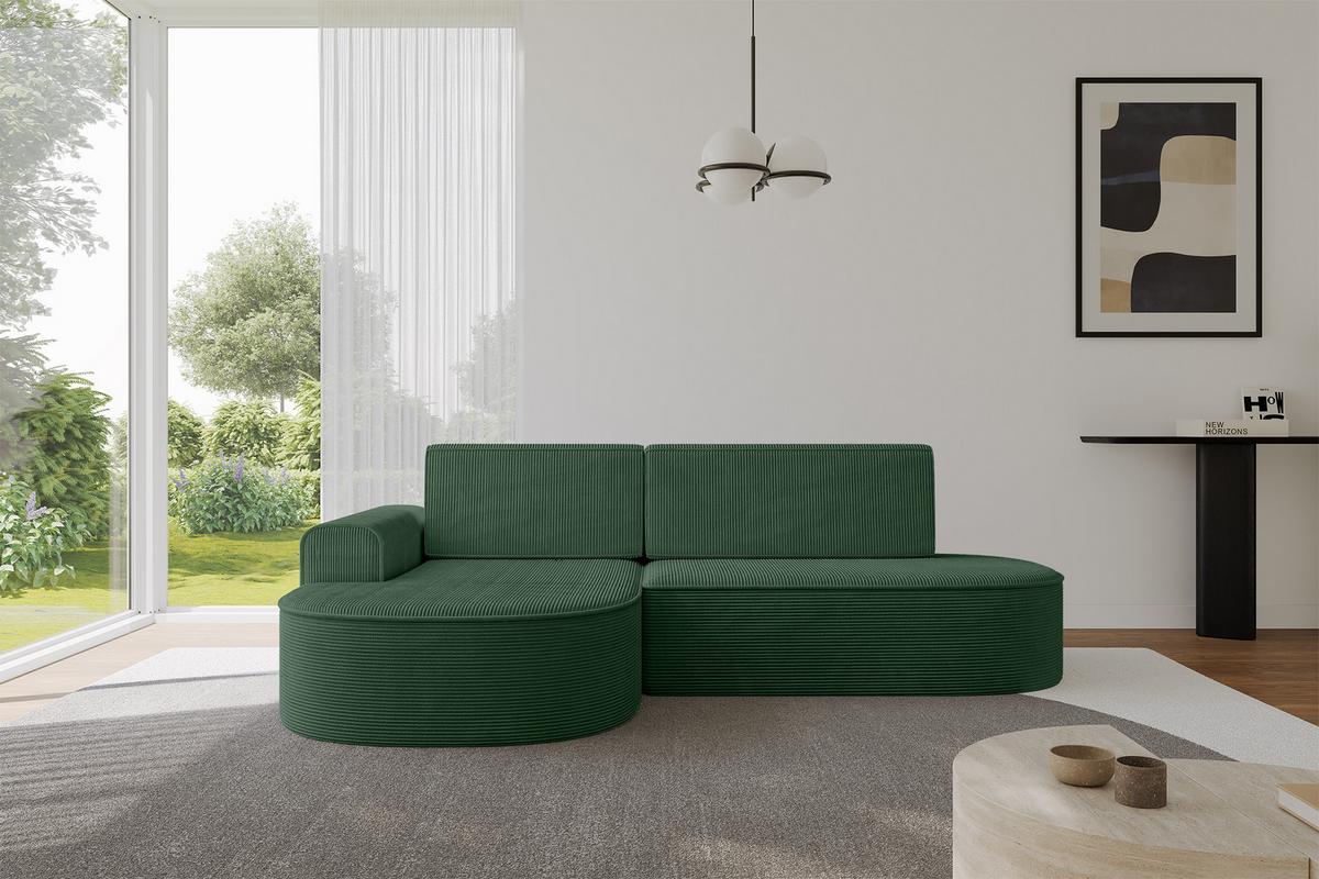 ECKSOFA mit Schlaffunktion und Bettkasten Ottomane Links MARI-L1-S - 283x167x73 cm Grün Cord - Waldgrün/Schwarz, Holzwerkstoff/Kunststoff (283/167cm) - ALTDECOR