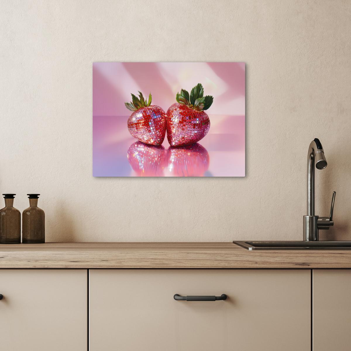 LEINWANDBILD Disco - Obst - Glitzer - Erdbeere Wandbild 40x30 cm - Pink, Textil (40/30cm) - MuchoWow