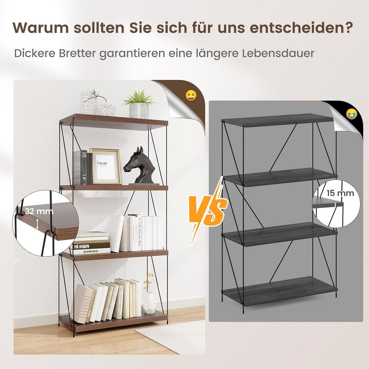 REGAL Vertikales Walnuss - Walnussfarben, Metall (61/104.5/29.5cm) - COSTWAY