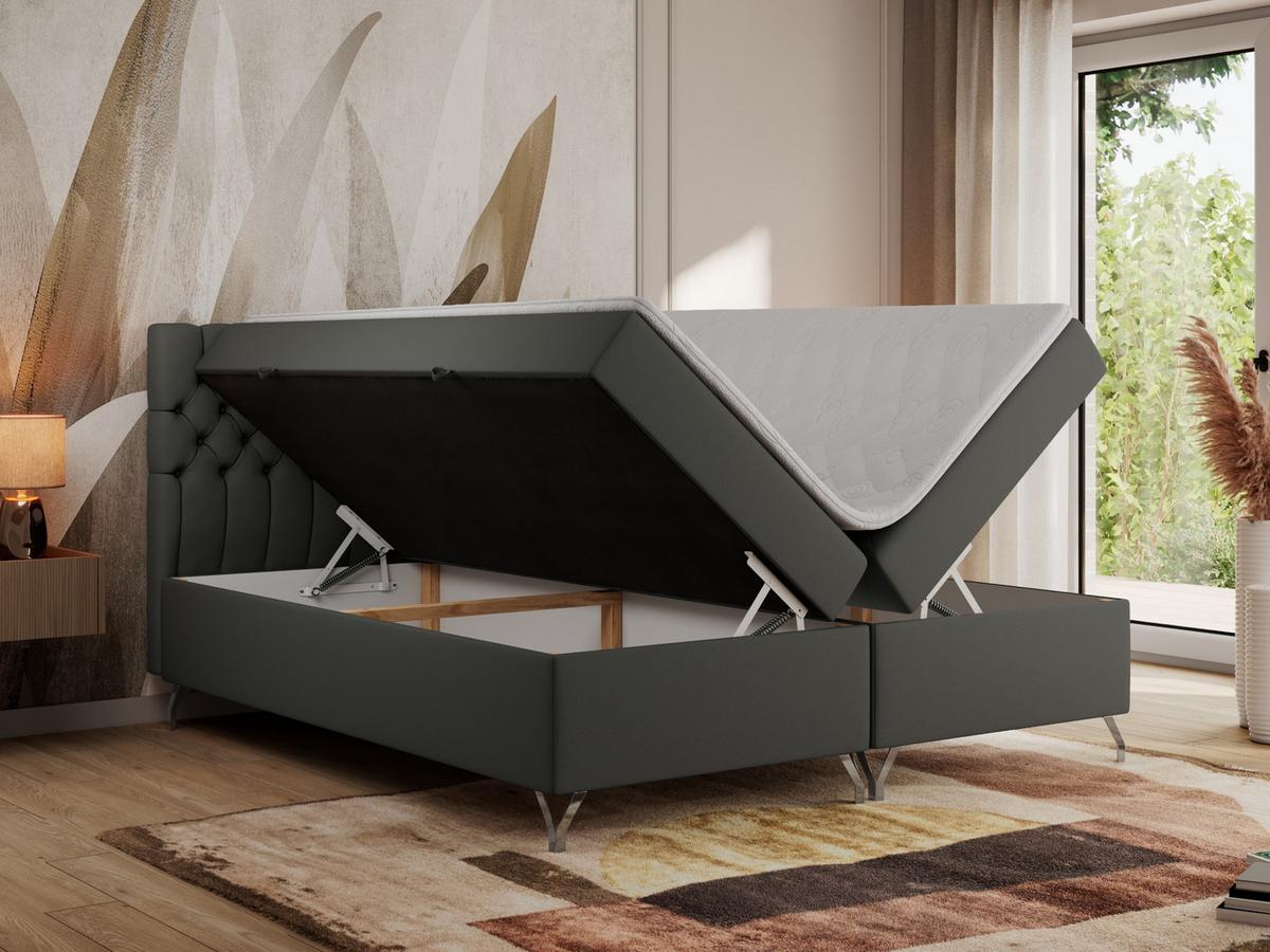 BOXBETT GRIMALDI 140/200 Dunkelgrau Kunstleder - H4 - Dunkelgrau, Holz/Textil (140/200cm) - MKS