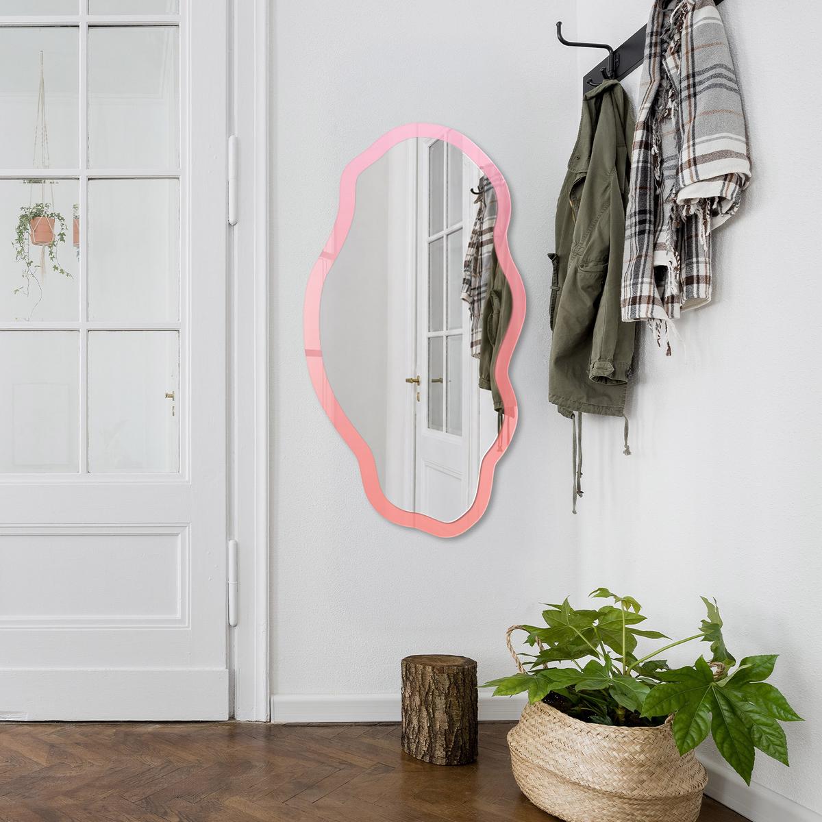 SPIEGEL 90x45 cm asymmetrisch mit Druck - Rosa-Orange - Transparent, Glas (45/90/0.4cm) - TULUP