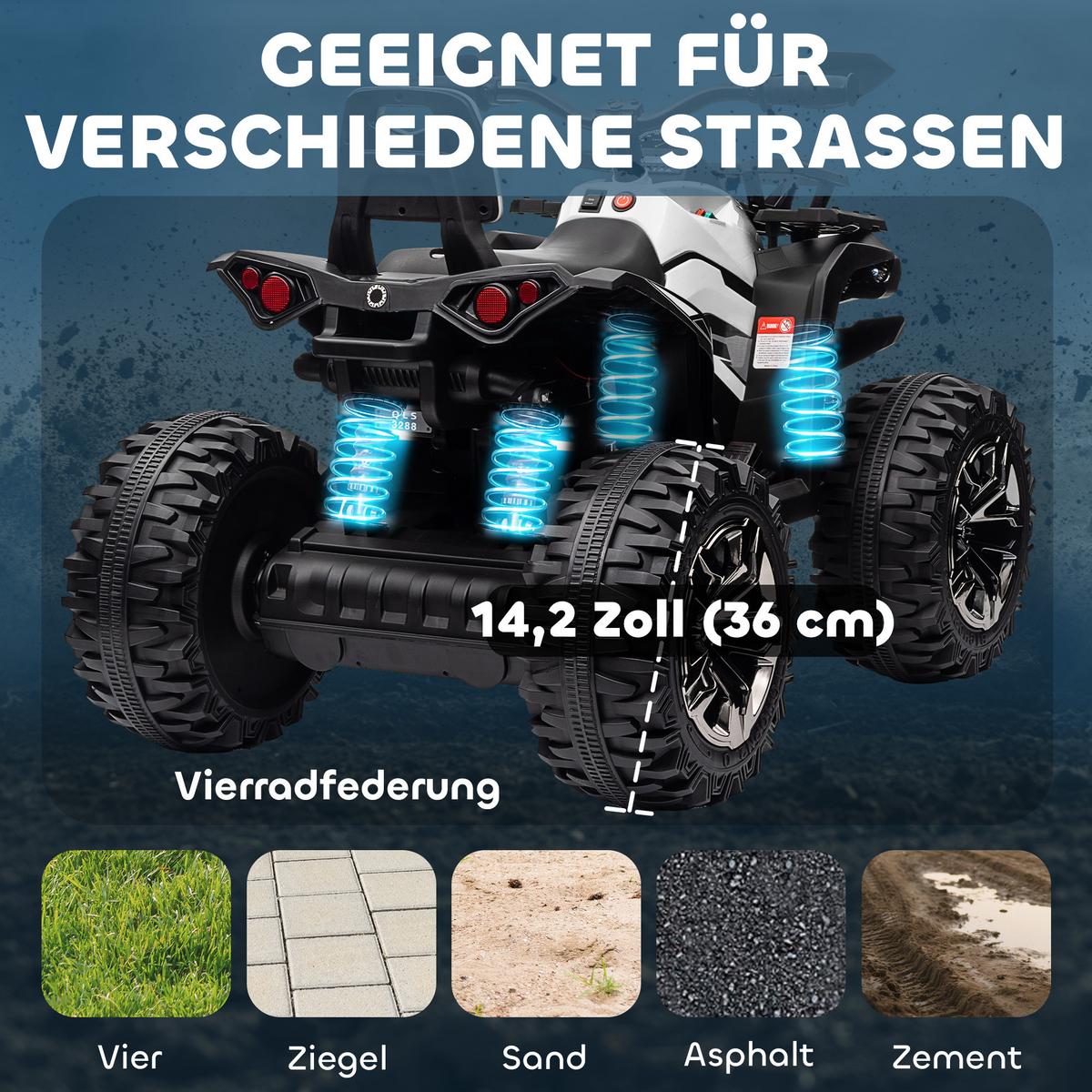 KINDER-QUAD-ELEKTRO Metall Kunststoff Weiß - Weiß, Kunststoff (100/65/73cm) - HOMCOM
