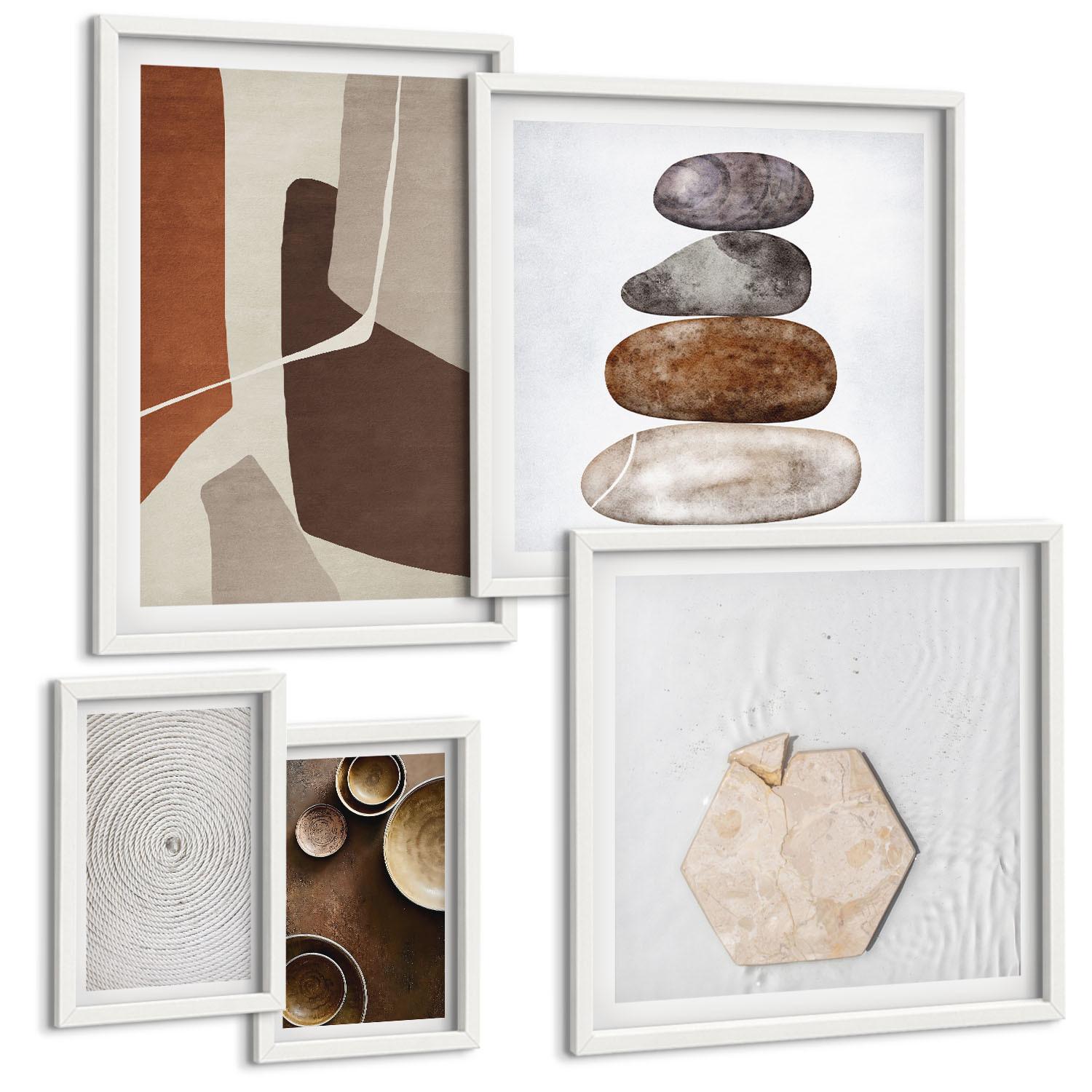 BILDER SET 5er Set - 50x50 cm & 20x30 cm & 40x60 cm Weißer Rahmen - Texturen in der modernen Kunst - Weiß, Kunststoff (40/60cm) - TULUP