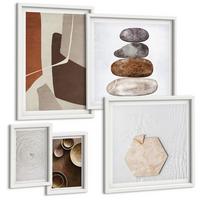 BILDER SET 5er Set - 50x50 cm & 20x30 cm & 40x60 cm Weißer Rahmen - Texturen in der modernen Kunst - Weiß, Kunststoff (40/60cm) - TULUP