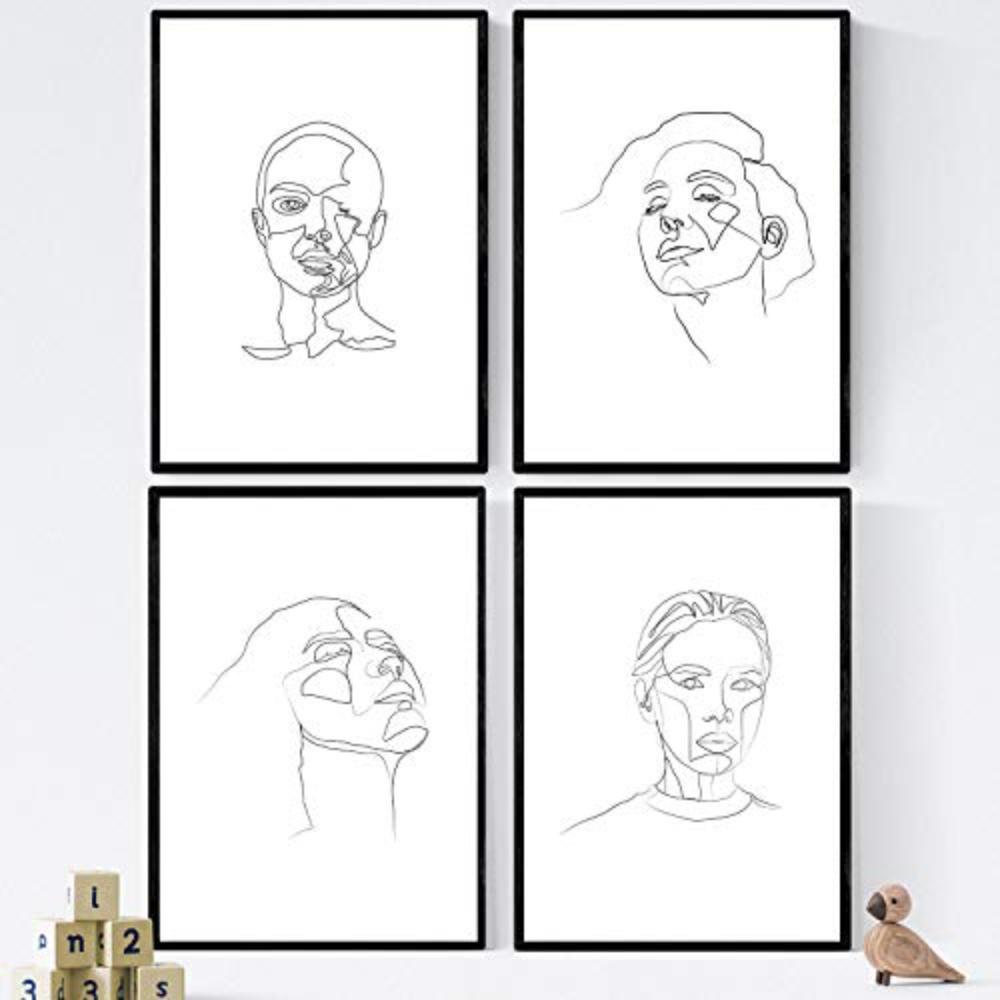POSTER Set mit 4 Gesichter Frauen 4 A3 Schwarzer Rahmen - Schwarz, Papier (29.7/3cm) - Nacnic