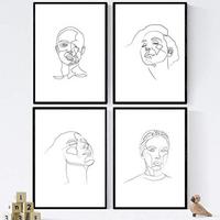 POSTER Set mit 4 Gesichter Frauen 4 A3 Schwarzer Rahmen - Schwarz, Papier (29.7/3cm) - Nacnic