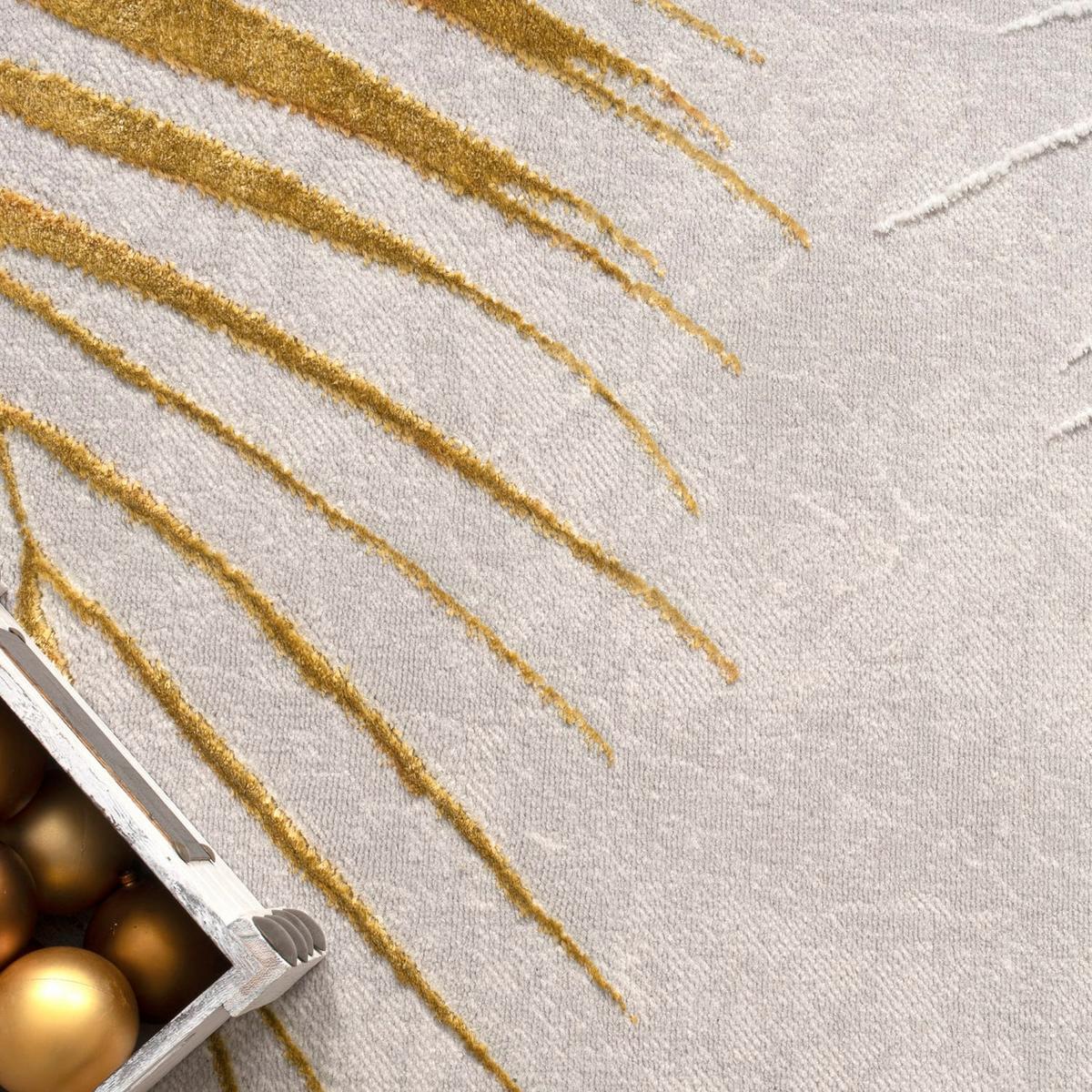 KURZFLORTEPPICH, mit Blätter-Motiv, Gold, 160 x 230 cm - Goldfarben, Textil (230/160cm) - KADIMA DESIGN