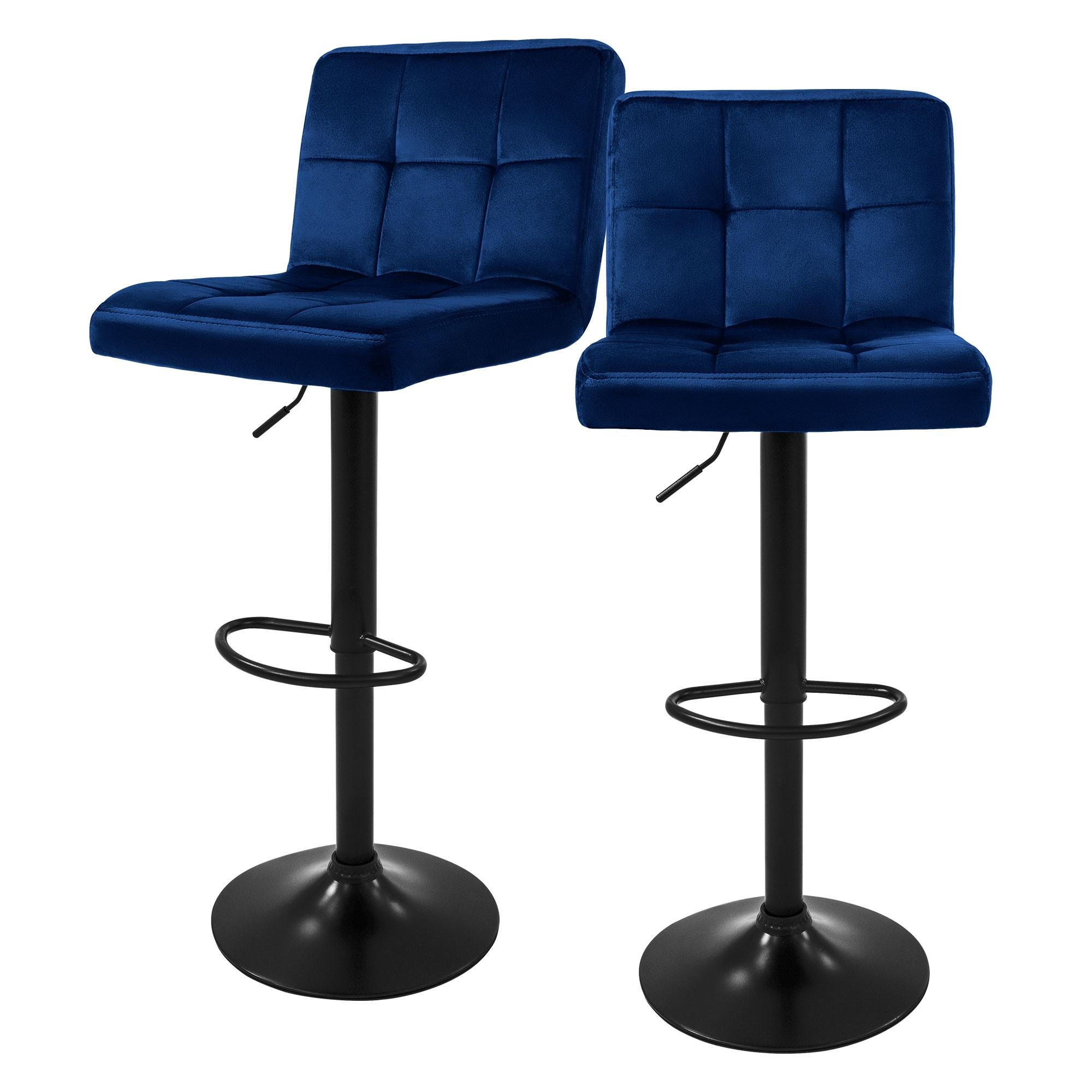 BARHOCKER 2er Set Blau aus Samt höhenverstellbar/drehbar - Blau/Schwarz, Textil/Metall (50/112/45cm) - ML-DESIGN