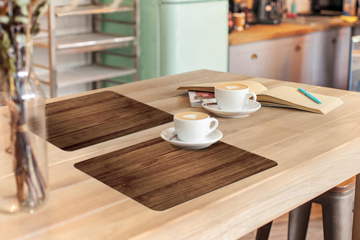 PLATZSETS 6er-Set Holzoptik - Braun Tisch Untersetzer-Set 45x30 cm - Teakfarben, Kunststoff (0.3/45/30cm) - MuchoWow