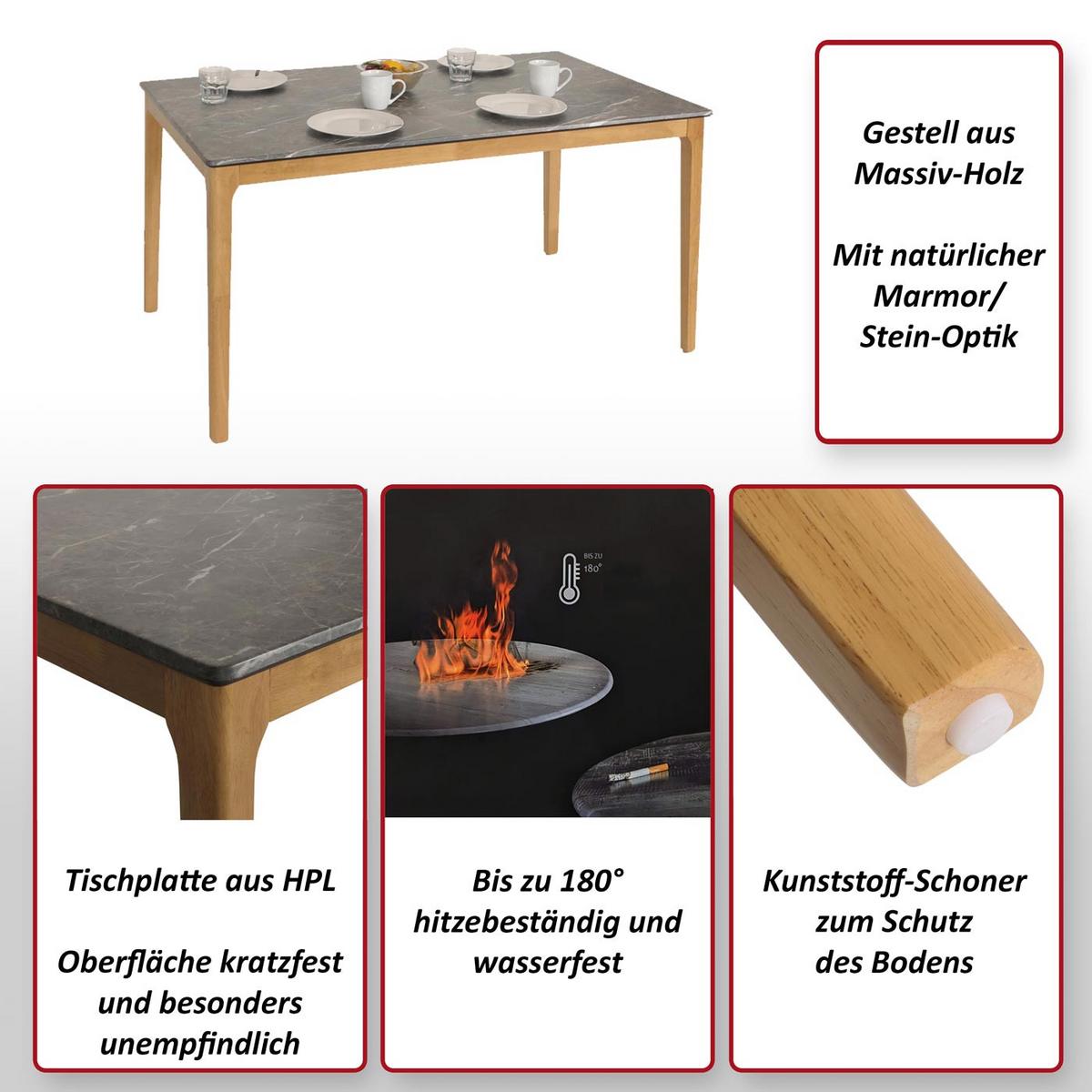 ESSTISCH rechteckig Grau - Grau, Holz (80/135/76cm) - MCW