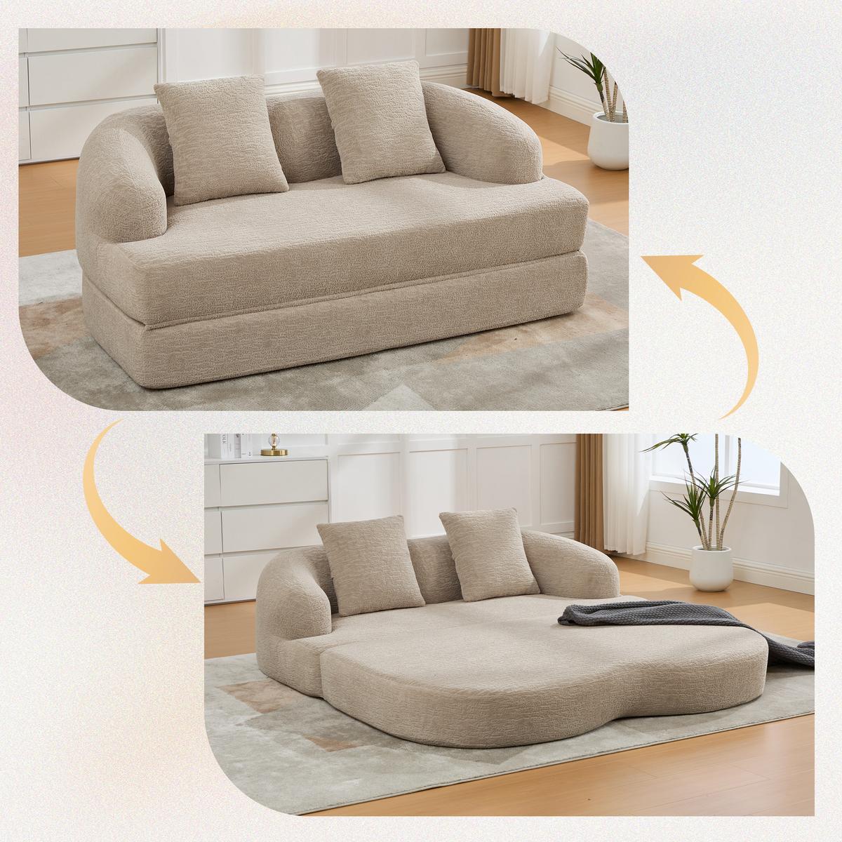 SCHLAFSOFA 2-in-1 Doppelschlafsofa Chenille Ausklappbar - Beige, Textil (157/65/84cm) - Urban Meuble