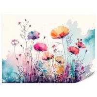 FOTOTAPETE für Schlafzimmer Abstrakte Bunte Wiesenblumen Aquarell 350x256 - Türkis/Rot, Papier (350/256cm) - Muralo