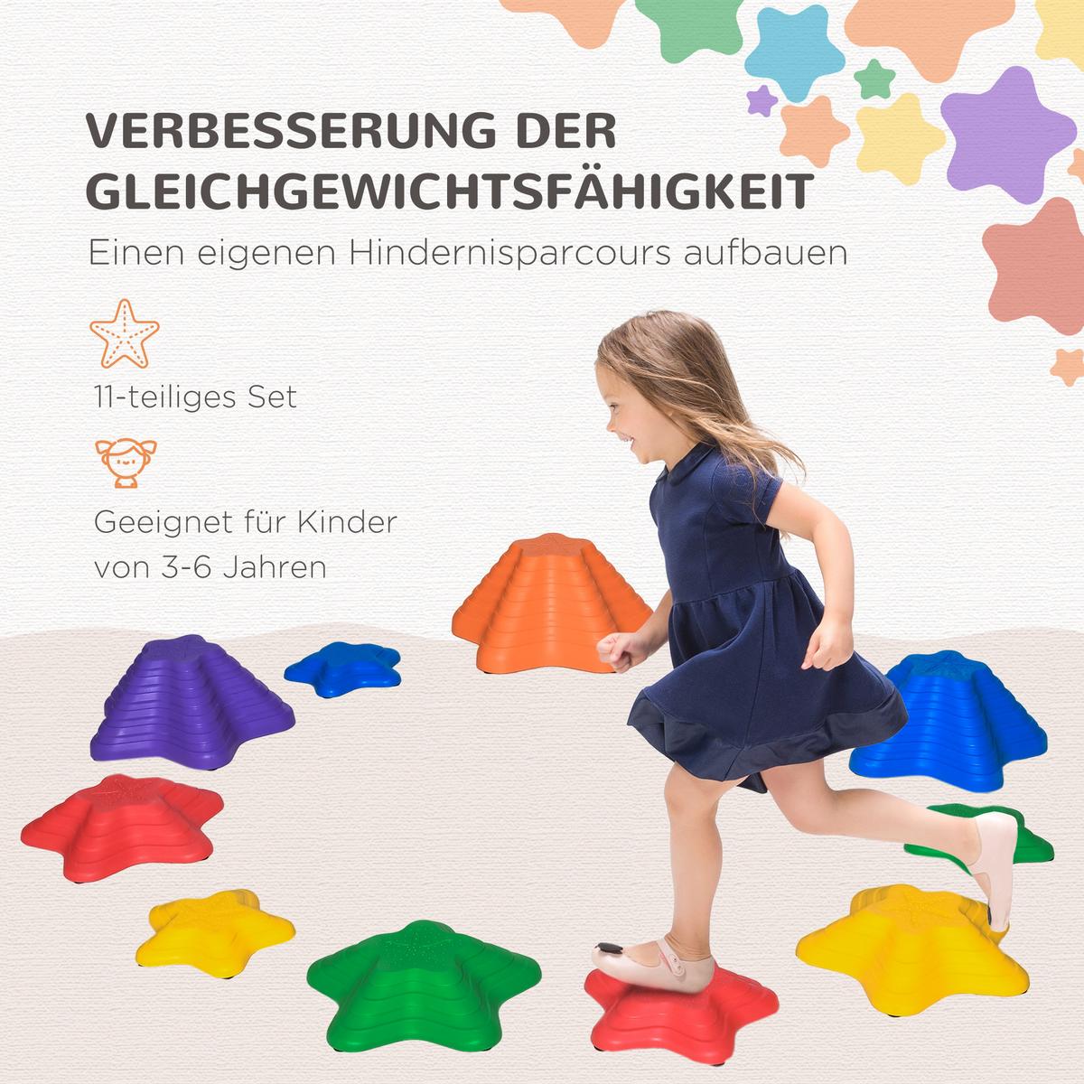 FLUSSSTEINE 11ER Balance-Steine Kleinkinder Sprungbrett Trittsteine Rutschfest - Multicolor, Kunststoff (40.5/20/40.5cm) - Outsunny