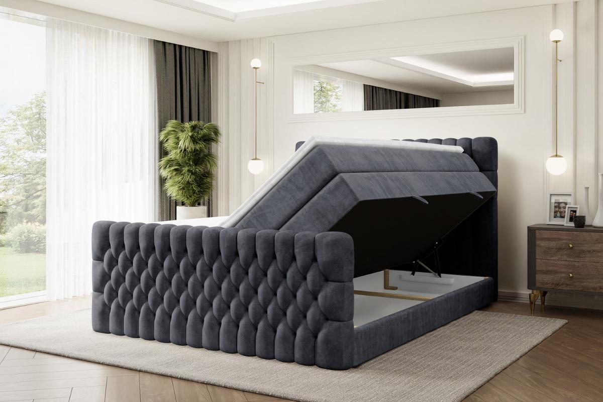 BOXSPRINGBETT SERENE-Z KING - 140 x 200 - H3/H4 - Dunkelgrau - Dunkelgrau, Holzwerkstoff (140/200cm) - ALTDECOR