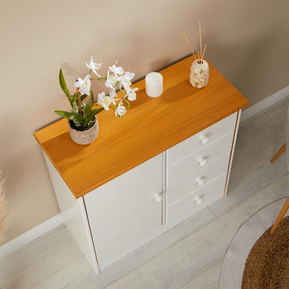 KOMMODE RONDO weiß/braun - Weiß/Braun, Holz (79/74/35cm) - IDIMEX