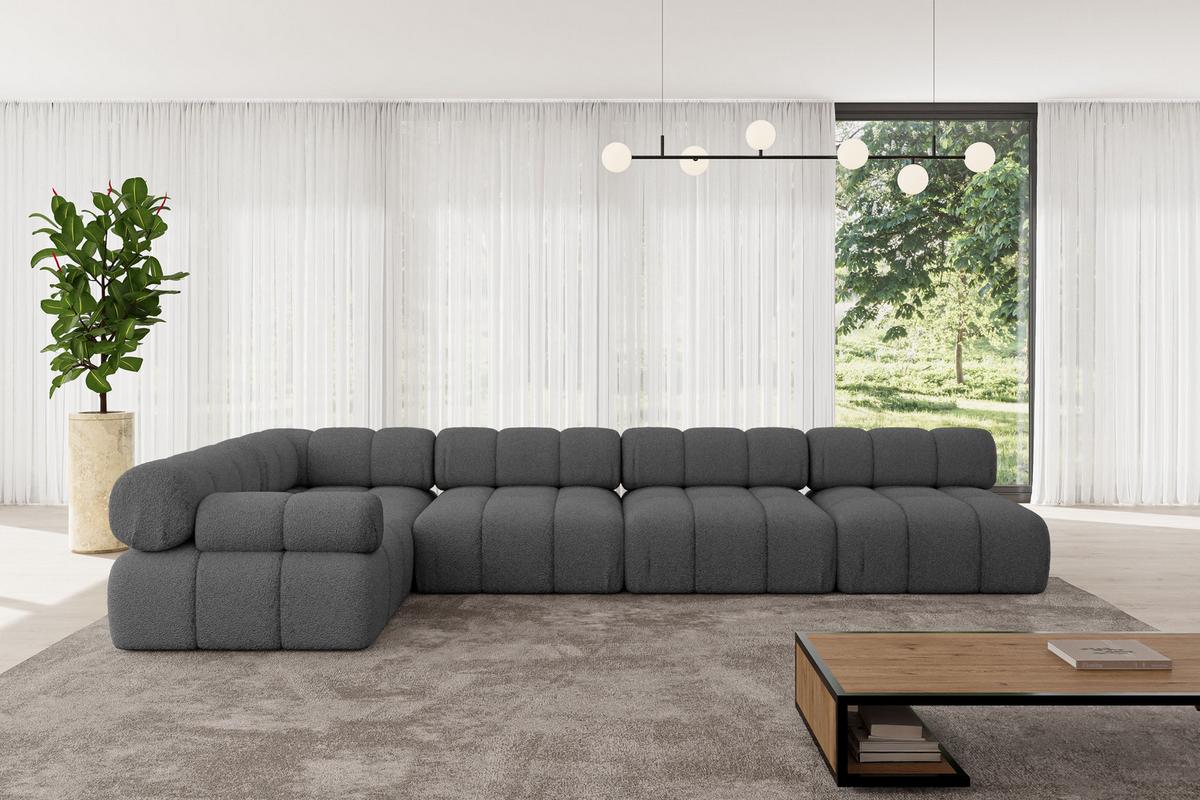 ECKSOFA modulares Sofa Mende-L3 - 380x190x70 cm Grau Bouclé - Grau, Holzwerkstoff/Textil (380/190cm) - ALTDECOR