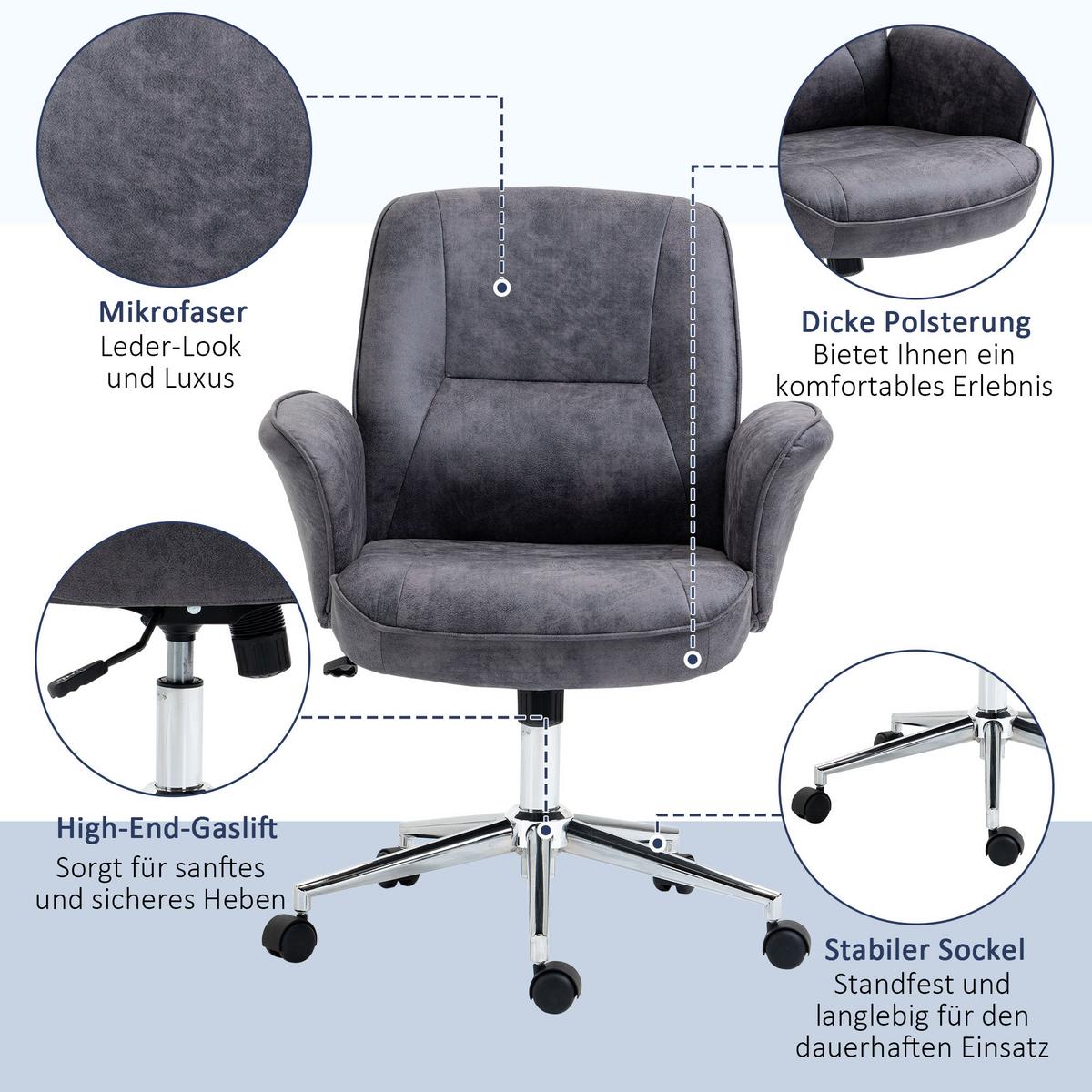 BÜROSTUHL Schreibtischstuhl drehbar verstellbar Mikrofaser Schaumstoff Grau - Dunkelgrau, Kunststoff (70/106/65cm) - Vinsetto