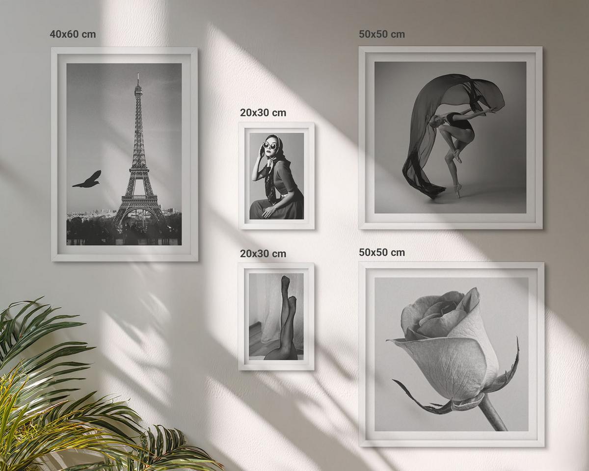 BILDER SET 5er Set - 50x50 cm & 20x30 cm & 40x60 cm Weißer Rahmen - Stilvolle Porträts eleganter Frauen - Weiß, Kunststoff (40/60cm) - TULUP
