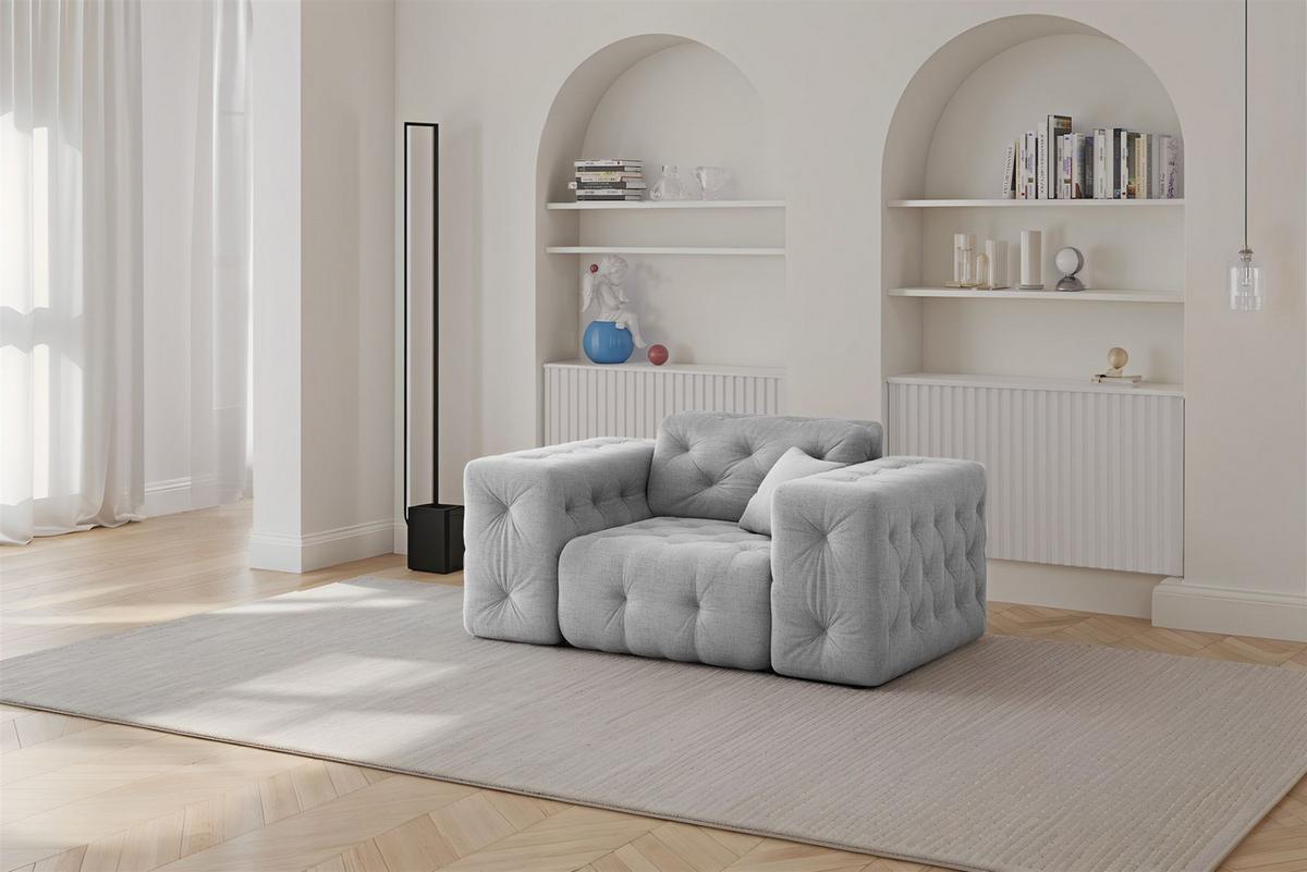 SOFASET Chantal In Moly - Hellgrau, Holzwerkstoff/Textil (186/78/96cm) - Fun Möbel