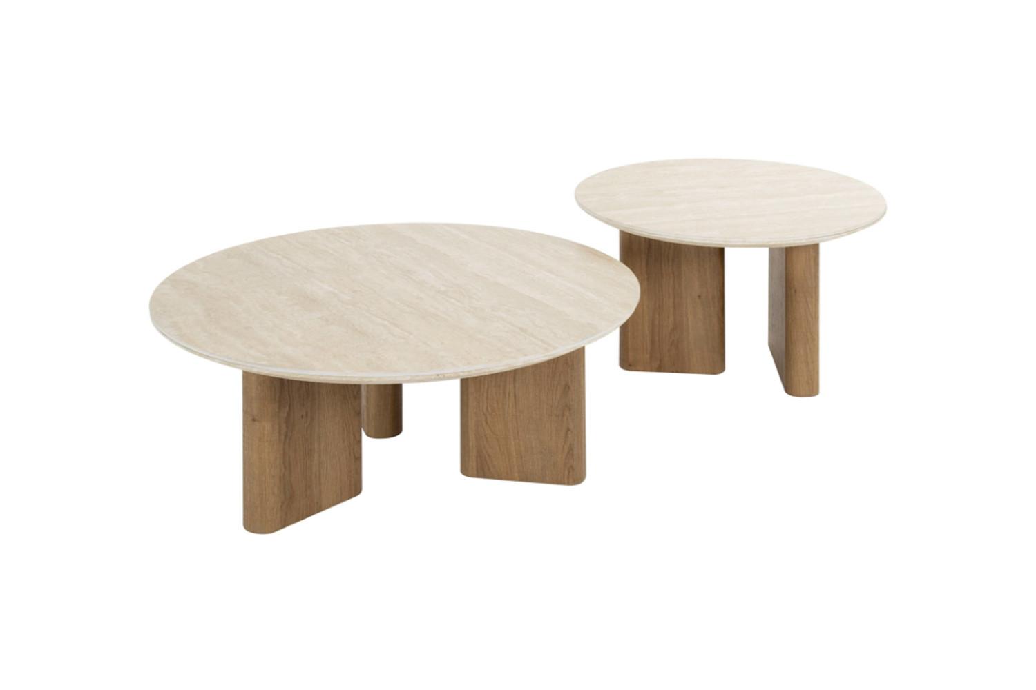 COUCHTISCH PRETO 2ER SET Weiß Keramik - Weiß/Braun, Keramik (76/76/30cm) - KAWOLA