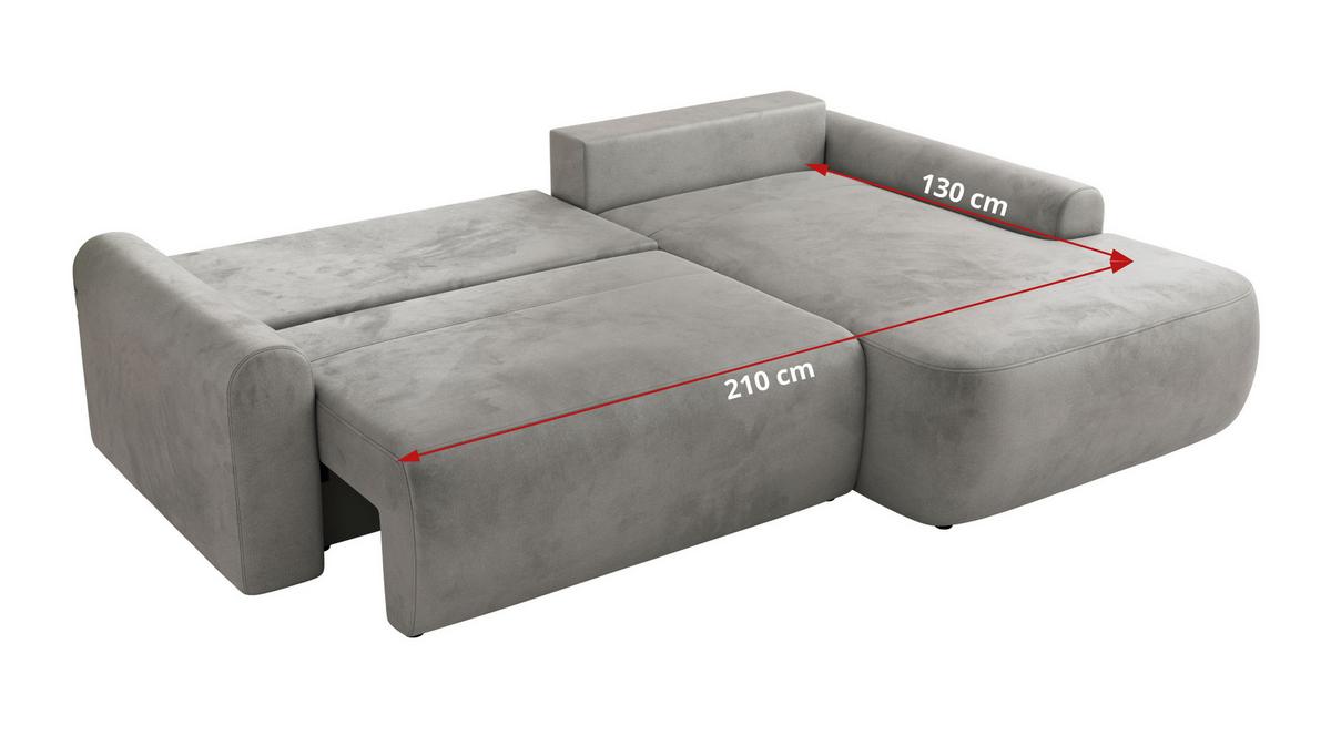 ECKSCHLAFSOFA CUBO L Hellgrau Velvet - rechts - Hellgrau/Schwarz, Kunststoff/Textil (187/273cm) - MKS