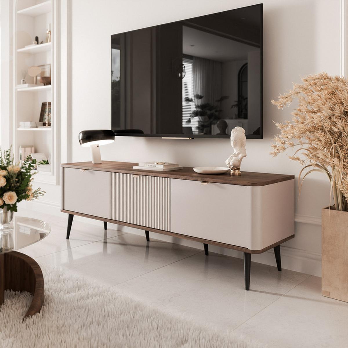 TV-LOWBOARD NAVANI stehend, 160 cm Kaschmir/Nussbaum - Goldfarben/Nussbaumfarben, Holzwerkstoff/Metall (160/52/40cm) - Idohome