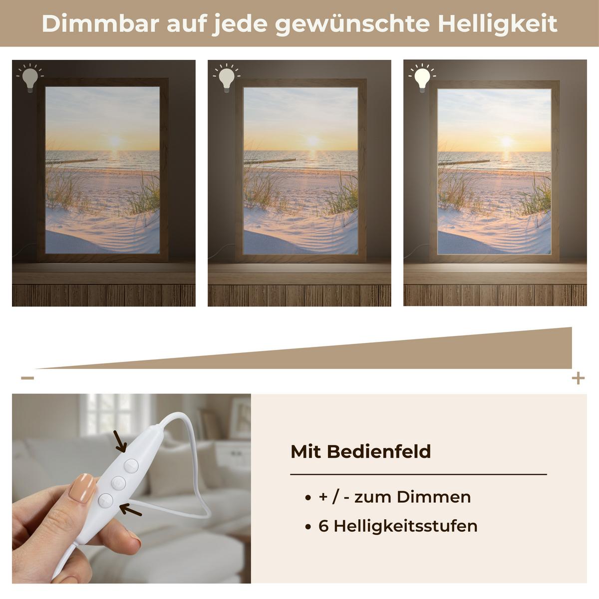 TISCHLEUCHTE Strand - Sonne - Düne - Gras - Sand - Horizont 20x30 cm - Cognac, Holzwerkstoff (8/20/30cm) - OnlyWow