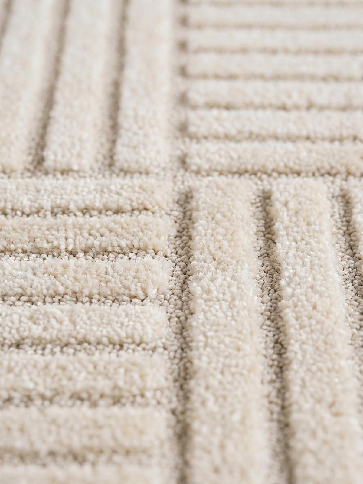 TEPPICH Hochflor RIGI in Creme, mit Cord-Streifen-Patchwork, Ø 80 cm - Beige, Textil (80/80cm) - KADIMA DESIGN