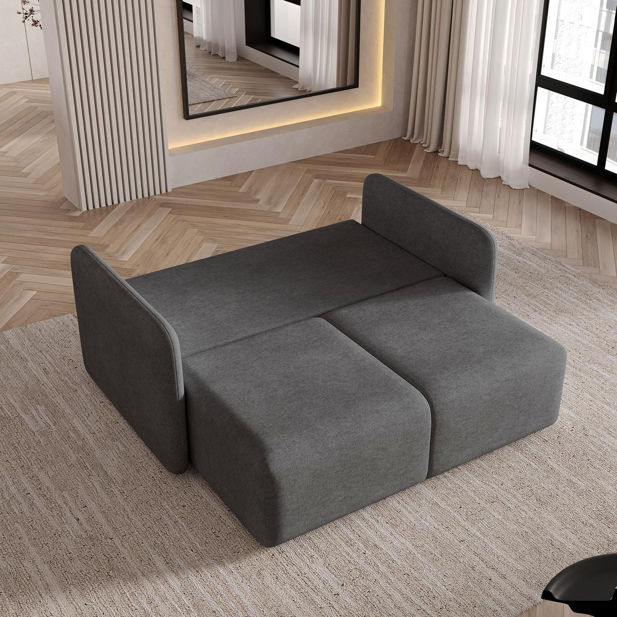 BETTSOFA SUVI II NV Grau Geflochtener Stoff mit Schlaffunktion - Grau, Textil (90/85/153cm) - MASSENO