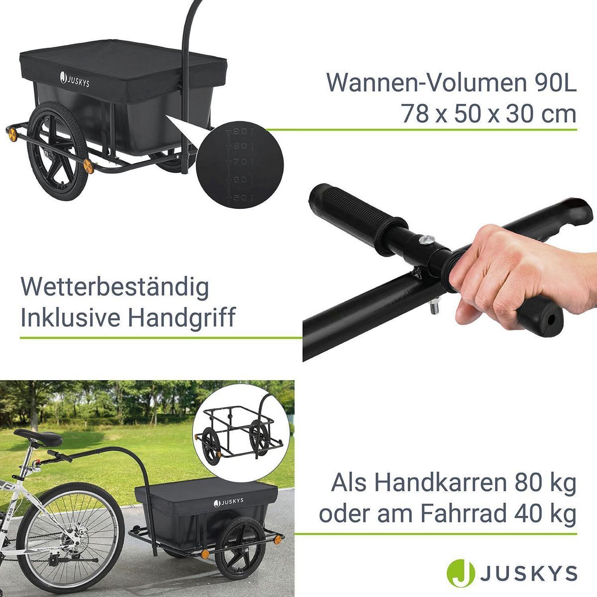 FAHRRADANHÄNGER 90 Liter - Schwarz, Kunststoff (66/94/166cm) - Juskys